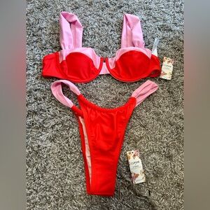 Cupshe Red and Pink Colorblock Underwire Bikini Set